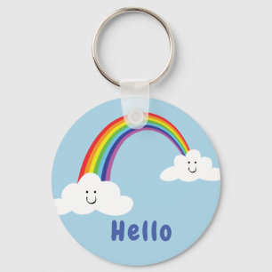 Smiling clouds and rainbow key ring