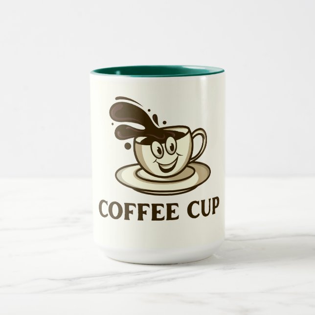 Smiling Coffee Cup Splash – Playful Coffee Mug (Center)