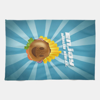 Smiling colorful burger pattern torchon tea towel