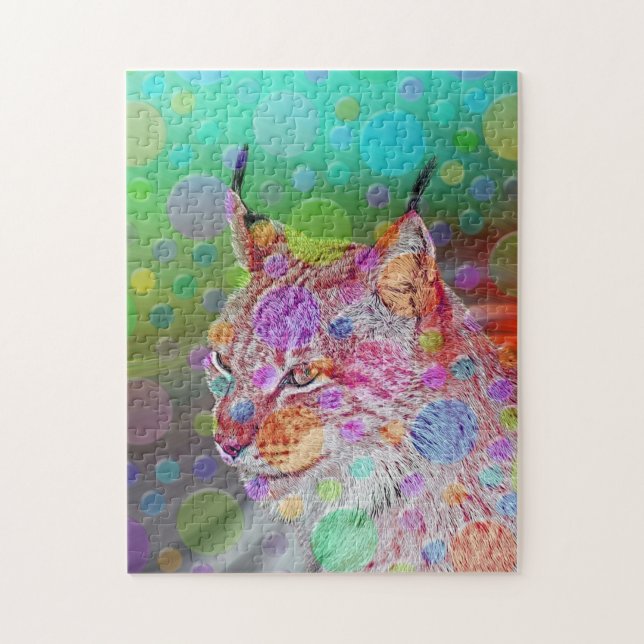 Smiling, colourful lynx - abstract jigsaw puzzle (Vertical)