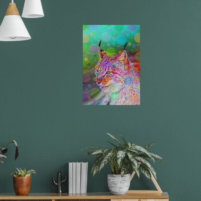 Smiling, colourful lynx - abstract  poster (Living Room 1)