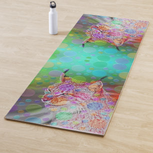 Smiling, colourful lynx - abstract yoga mat