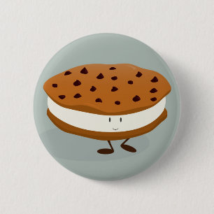 Smiling cookie and ice cream sandwich 6 cm round badge