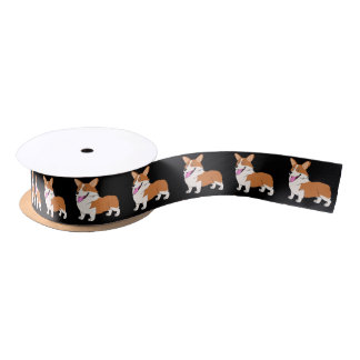 Smiling Corgi Cartoon Satin Ribbon