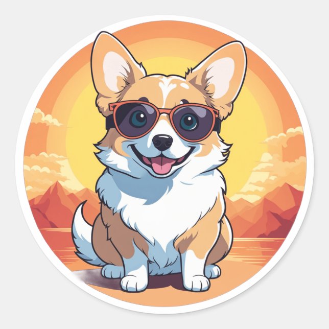 Smiling corgi classic round sticker (Front)