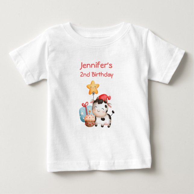 Smiling Cow Cute Adorable Birthday Baby T-Shirt (Front)