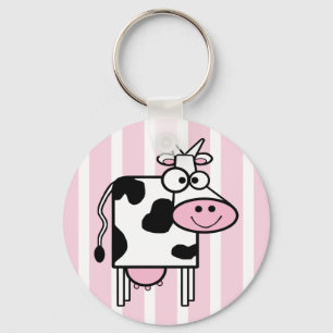 Smiling Cow Girly Animal Print Key Ring