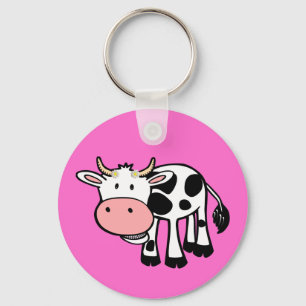 Smiling Cow with Daisies Key Ring