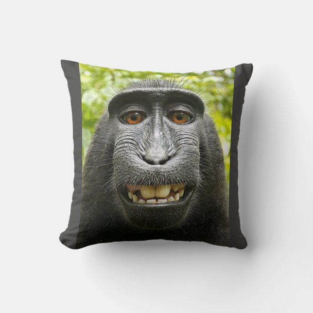 Smiling Crested Macaque Cushion (Front)