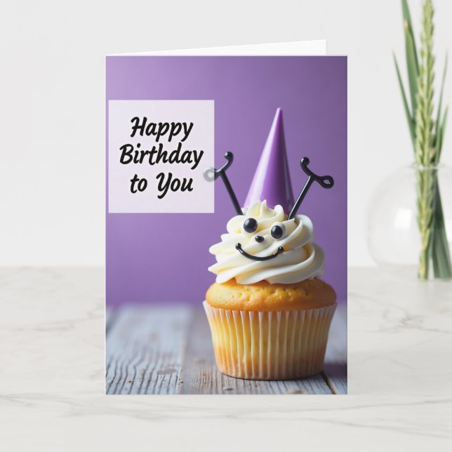 Smiling Cupcake Birthday Card (Front)