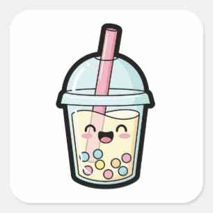 Smiling Cupcake – Cute Kawaii Illustration Square Sticker