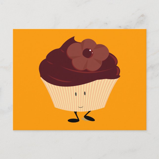 Smiling cupcake with chocolate flower frosting postcard (Front)