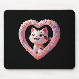 Smiling Cute cat with Heart Funny Unisex Design Mouse Pad