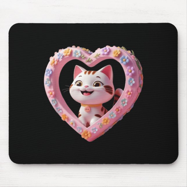 Smiling Cute cat with Heart Funny Unisex Design Mouse Pad (Front)