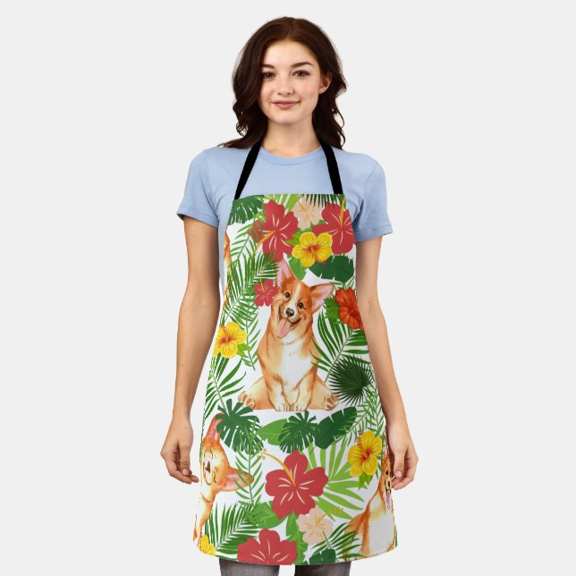 Smiling Cute Corgi Pattern Apron (Worn)