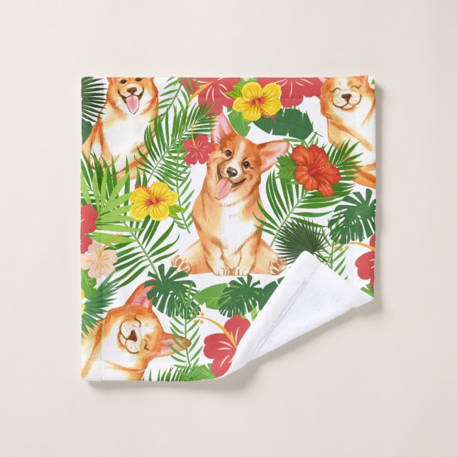 Smiling Cute Corgi Pattern Bath Towel Set (Wash Cloth)