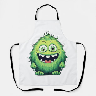 Smiling Cute Green Monster Cartoon Apron