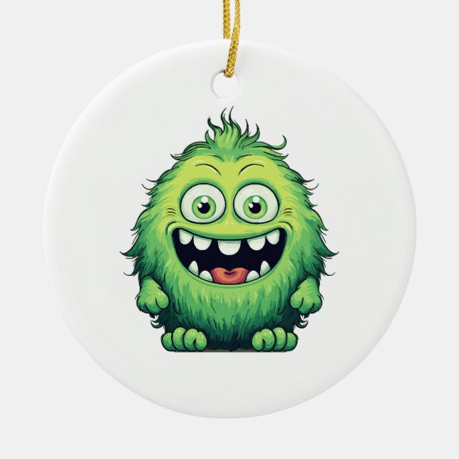 Smiling Cute Green Monster Cartoon Ceramic Tree Decoration (Front)