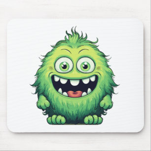 Smiling Cute Green Monster Cartoon Mouse Pad