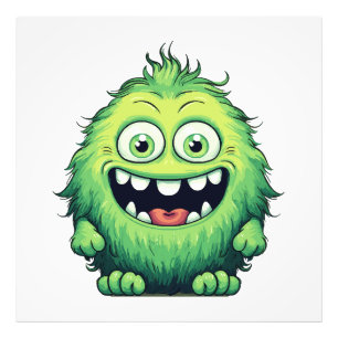 Smiling Cute Green Monster Cartoon Photo Print