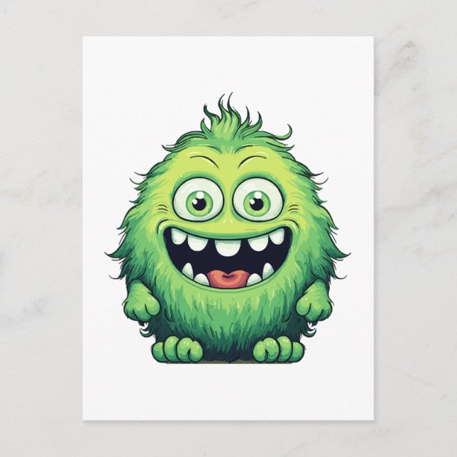 Smiling Cute Green Monster Cartoon Postcard (Front)