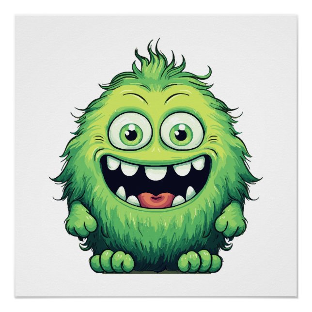 Smiling Cute Green Monster Cartoon Poster (Front)