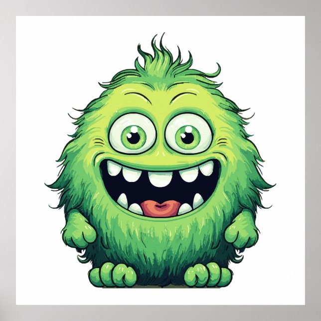 Smiling Cute Green Monster Cartoon Poster (Front)
