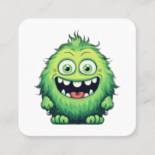 Smiling Cute Green Monster Cartoon Square Business Card
