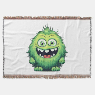 Smiling Cute Green Monster Cartoon Throw Blanket