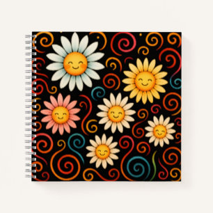 Smiling Daisies and Swirls Deluxe Spiral Notebook