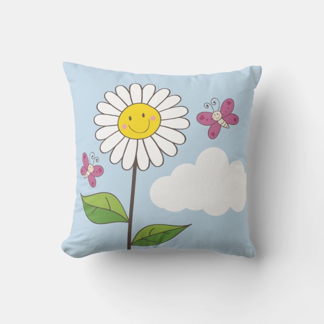 Smiling Daisy & Butterflies Cushion (Front)