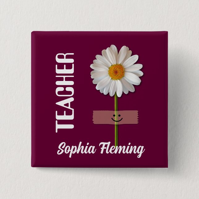 Smiling Daisy Custom Name Buttons for Teacher (Front)