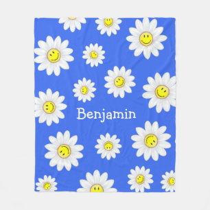 Smiling Daisy Flower Fleece Blanket