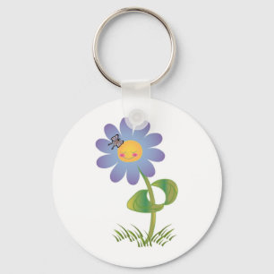 Smiling Daisy with Butterfly Key Ring