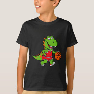 Smiling Dinosaur Playing Basketball Fun T-Shirt