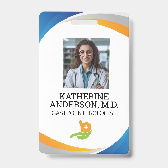 Smiling Doctor | Gastroenterologist Logo ID Badge (Front)