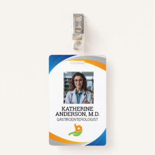 Smiling Doctor Gastroenterologist Logo ID Badge