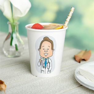 Smiling Doctor Giving Thumbs Up with Stethoscope  Paper Cups