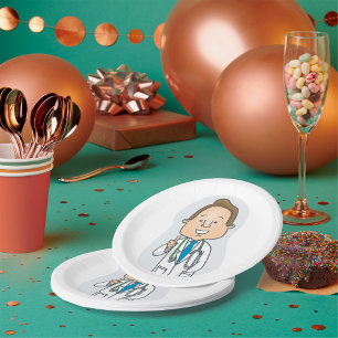 Smiling Doctor Giving Thumbs Up with Stethoscope  Paper Plate