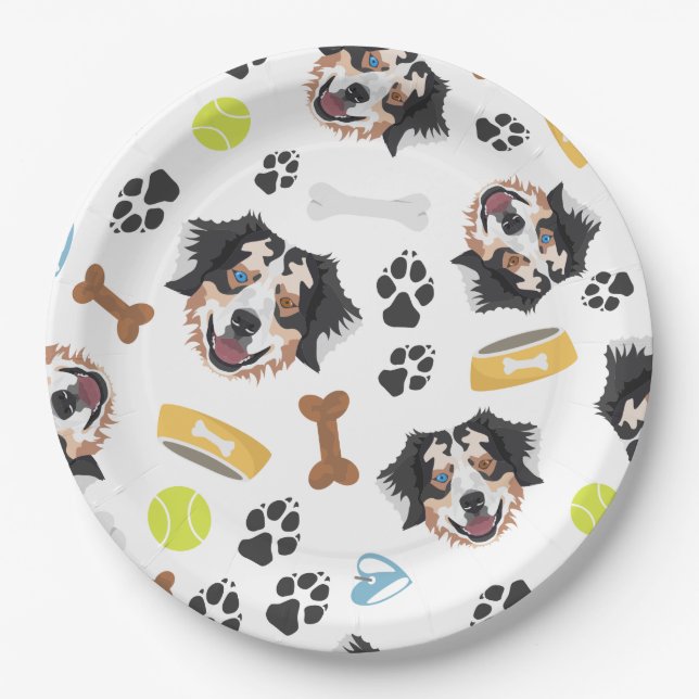 Smiling Dog Australian Shepherd Paper Plate (Front)