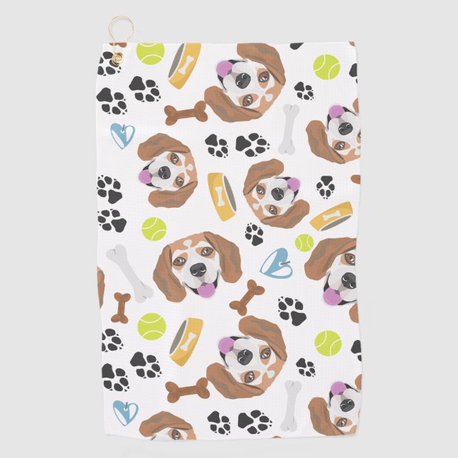 Smiling Dog Beagle Golf Towel (Front)
