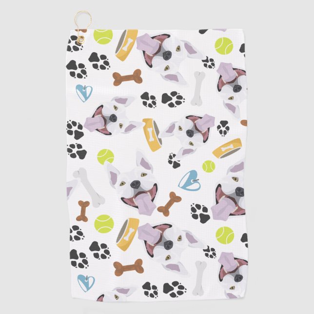 Smiling Dog Bull Terrier Golf Towel (Front)