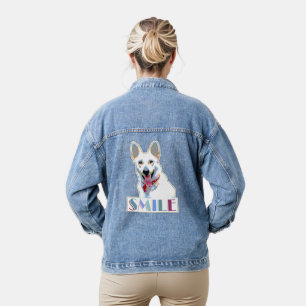 Smiling Dog Cheerful Happy Motivational Fun Joyful Denim Jacket
