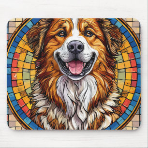 Smiling dog in mosaic background mouse pad