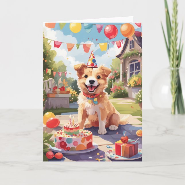 Smiling dog outdoors celebrating | Card (Front)
