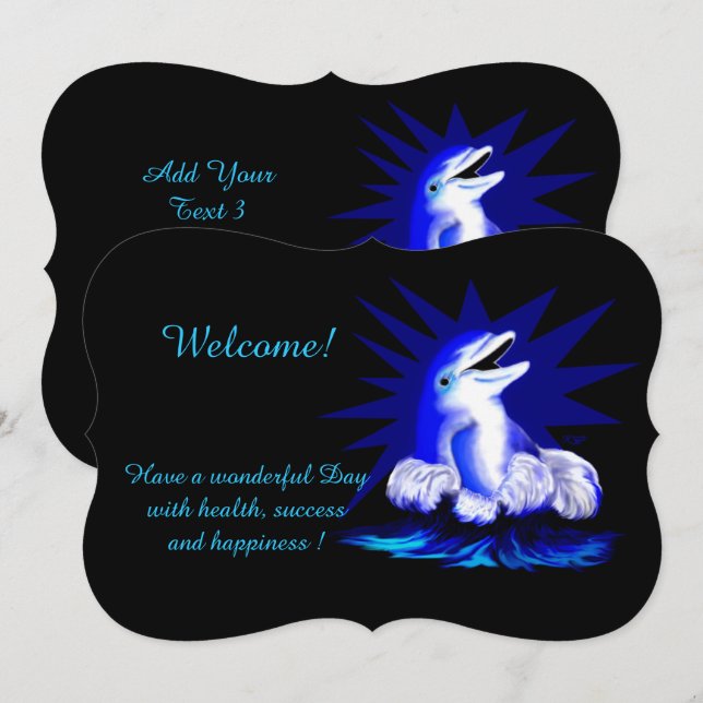 Smiling Dolphin , Add Your Text Invitation (Front/Back)