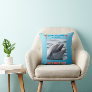 Smiling Dolphin Birthday Cushion