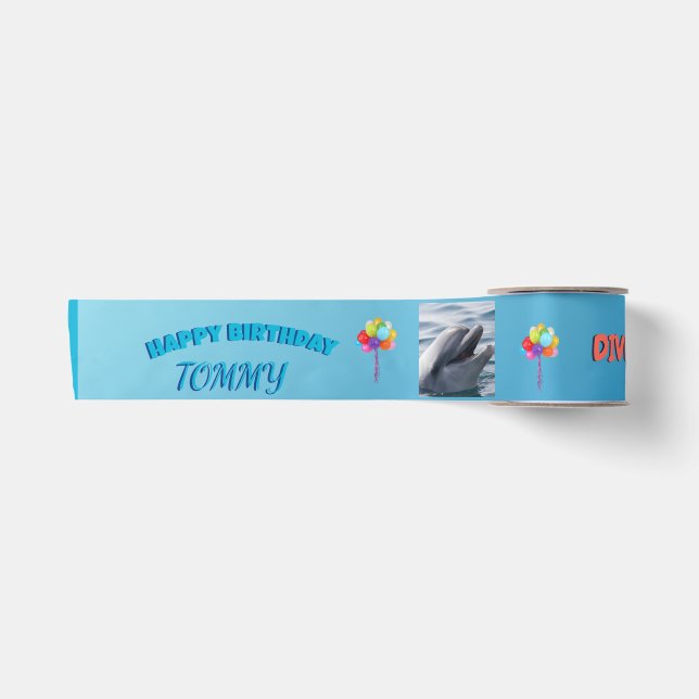 Smiling Dolphin Birthday Satin Ribbon (Front)