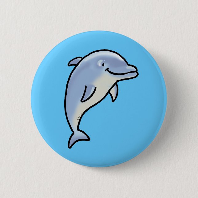 Smiling Dolphin Cartoon Button   (Front)