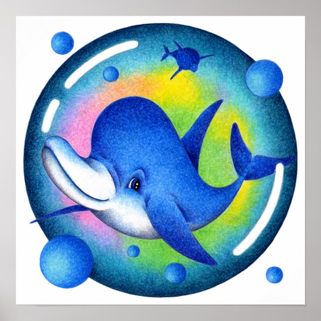 Smiling dolphin swimming. poster (Front)
